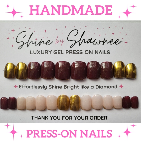 Handmade Luxury Press-On Nails | Sturdy & Reusable | ROSE GOLD PINK BROWNIE - Picture 1 of 7